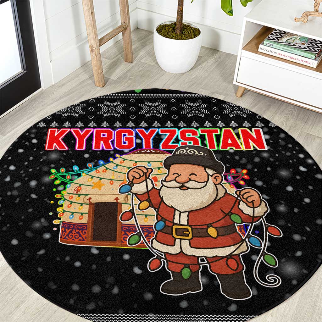Kyrgyzstan Christmas Round Carpet with Santa Decorating Yurt Colorful Lights Snowflakes and National - Wonder Print Shop