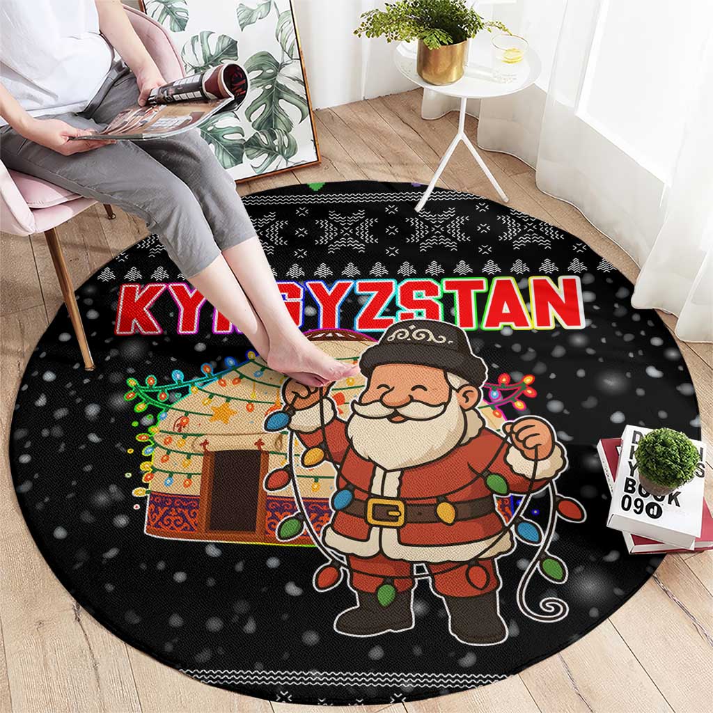 Kyrgyzstan Christmas Round Carpet with Santa Decorating Yurt Colorful Lights Snowflakes and National - Wonder Print Shop
