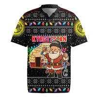 Kyrgyzstan Christmas Rugby Jersey with Santa Decorating Yurt Colorful Lights Snowflakes and National - Wonder Print Shop