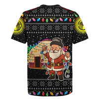 Kyrgyzstan Christmas Rugby Jersey with Santa Decorating Yurt Colorful Lights Snowflakes and National - Wonder Print Shop