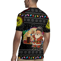 Kyrgyzstan Christmas Rugby Jersey with Santa Decorating Yurt Colorful Lights Snowflakes and National - Wonder Print Shop