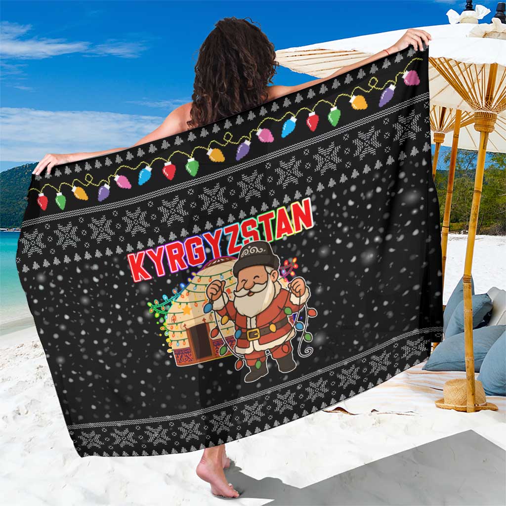 Kyrgyzstan Christmas Sarong with Santa Decorating Yurt Colorful Lights Snowflakes and National - Wonder Print Shop