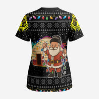 Kyrgyzstan Christmas Scrub Top with Santa Decorating Yurt Colorful Lights Snowflakes and National - Wonder Print Shop