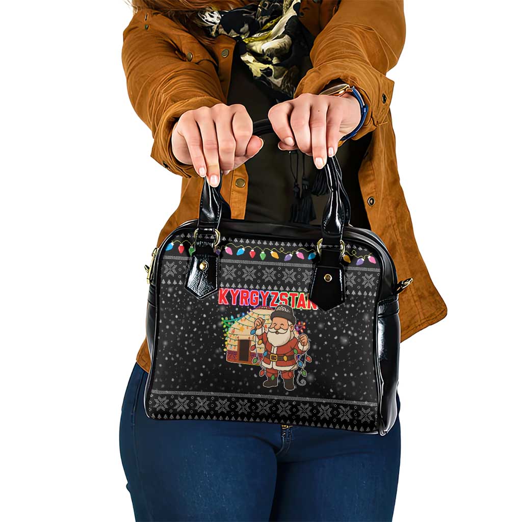 Kyrgyzstan Christmas Shoulder Handbag with Santa Decorating Yurt Colorful Lights Snowflakes and National - Wonder Print Shop