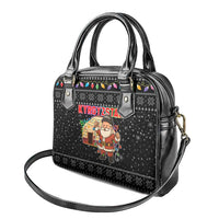 Kyrgyzstan Christmas Shoulder Handbag with Santa Decorating Yurt Colorful Lights Snowflakes and National - Wonder Print Shop