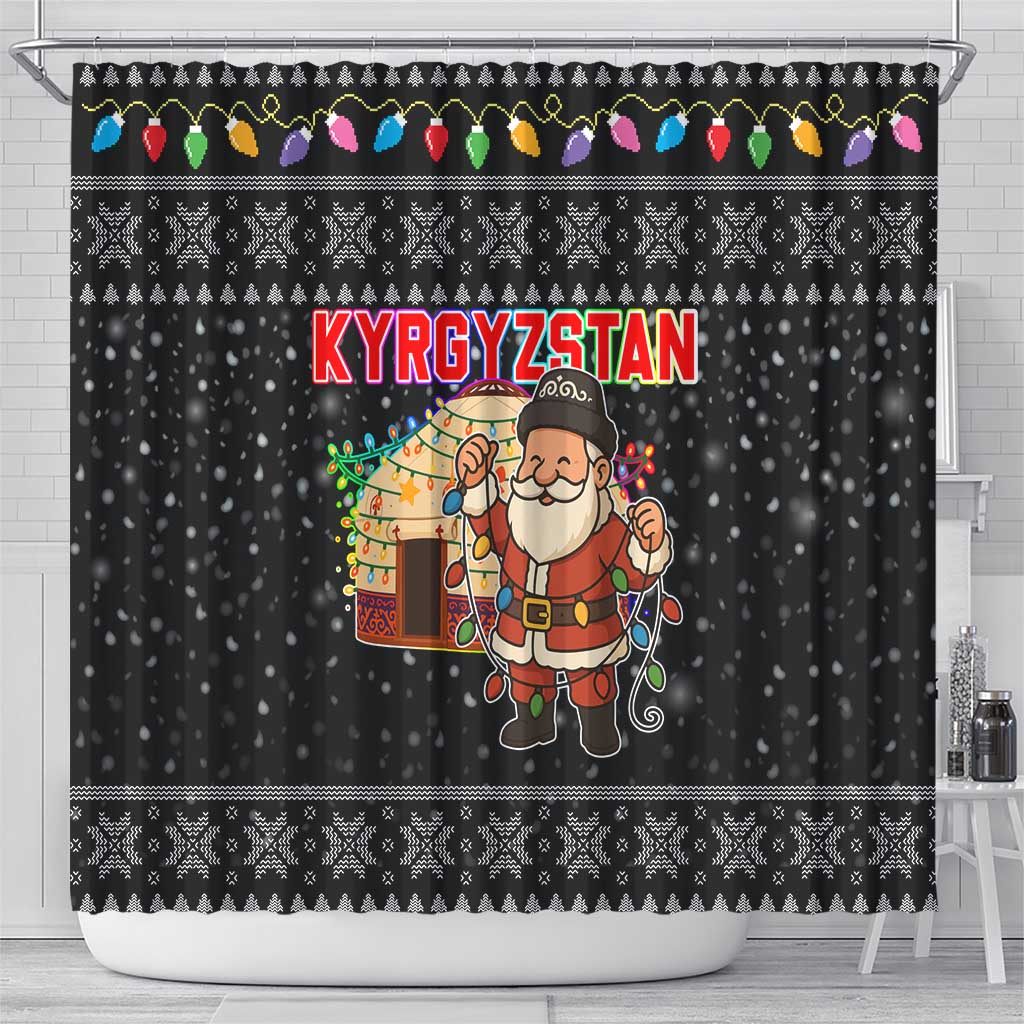 Kyrgyzstan Christmas Shower Curtain with Santa Decorating Yurt Colorful Lights Snowflakes and National - Wonder Print Shop