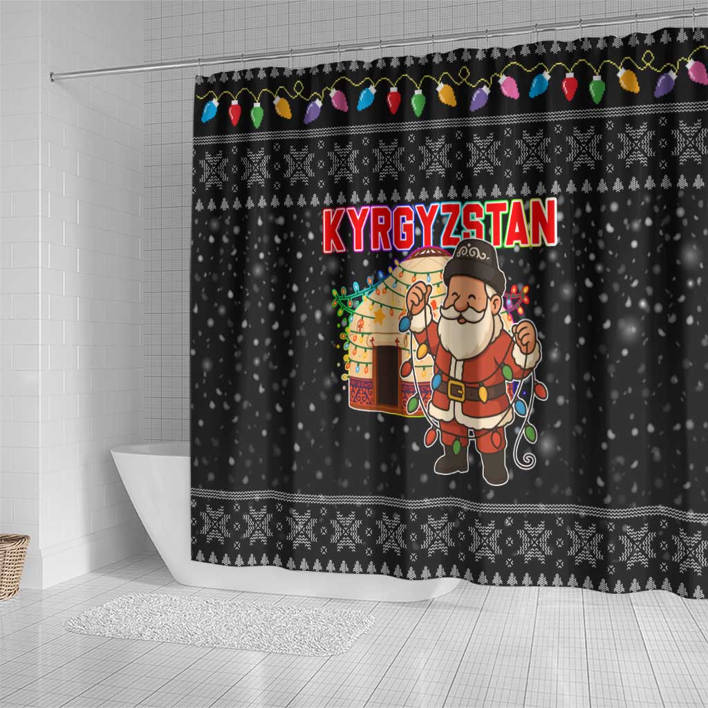 Kyrgyzstan Christmas Shower Curtain with Santa Decorating Yurt Colorful Lights Snowflakes and National - Wonder Print Shop