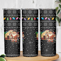 Kyrgyzstan Christmas Skinny Tumbler with Santa Decorating Yurt Colorful Lights Snowflakes and National - Wonder Print Shop