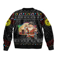 Kyrgyzstan Christmas Sleeve Zip Bomber Jacket with Santa Decorating Yurt Colorful Lights Snowflakes and National - Wonder Print Shop