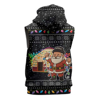 Kyrgyzstan Christmas Sleeveless Zip Hoodie with Santa Decorating Yurt Colorful Lights Snowflakes and National - Wonder Print Shop