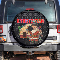 Kyrgyzstan Christmas Spare Tire Cover with Santa Decorating Yurt Colorful Lights Snowflakes and National - Wonder Print Shop