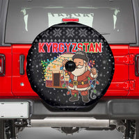 Kyrgyzstan Christmas Spare Tire Cover with Santa Decorating Yurt Colorful Lights Snowflakes and National - Wonder Print Shop