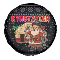 Kyrgyzstan Christmas Spare Tire Cover with Santa Decorating Yurt Colorful Lights Snowflakes and National - Wonder Print Shop