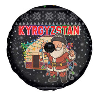Kyrgyzstan Christmas Spare Tire Cover with Santa Decorating Yurt Colorful Lights Snowflakes and National - Wonder Print Shop