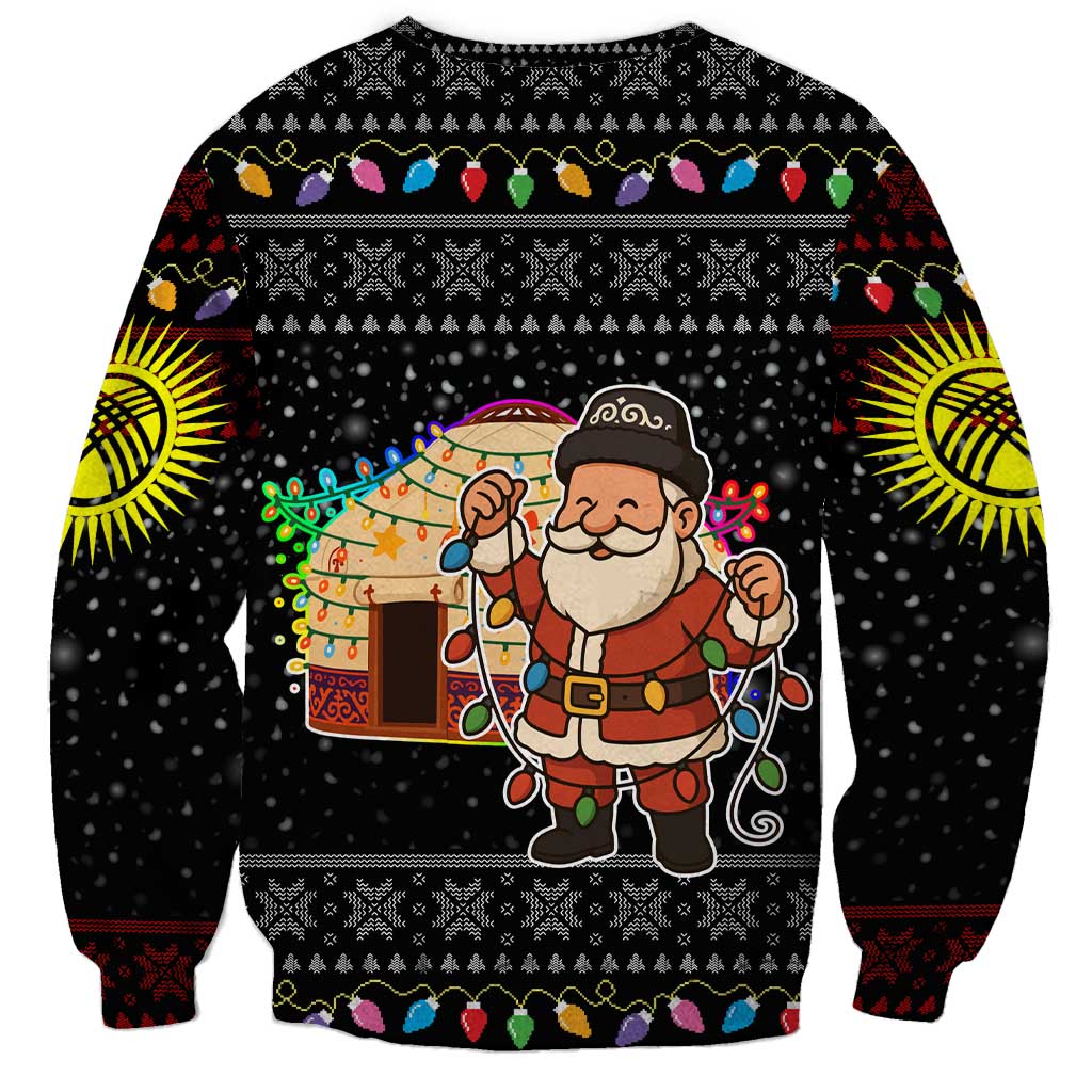 Kyrgyzstan Christmas Sweatshirt with Santa Decorating Yurt Colorful Lights Snowflakes and National - Wonder Print Shop