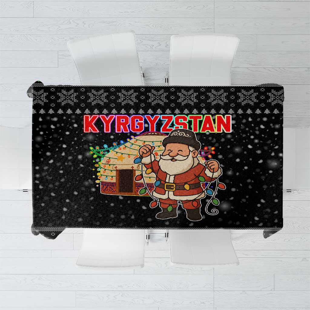 Kyrgyzstan Christmas Tablecloth with Santa Decorating Yurt Colorful Lights Snowflakes and National - Wonder Print Shop