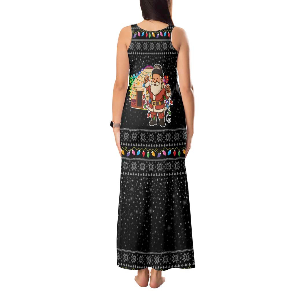 Kyrgyzstan Christmas Tank Maxi Dress with Santa Decorating Yurt Colorful Lights Snowflakes and National - Wonder Print Shop