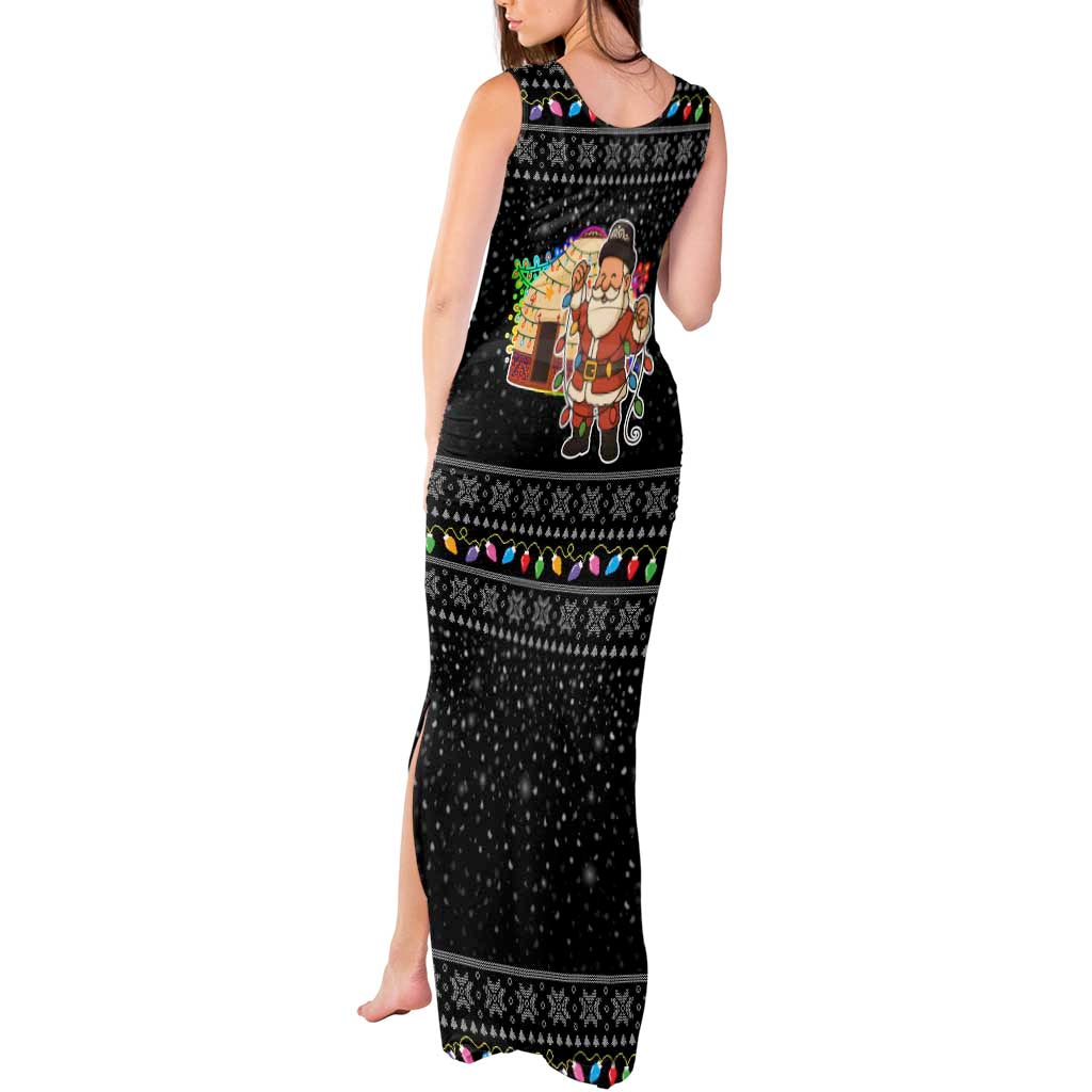 Kyrgyzstan Christmas Tank Maxi Dress with Santa Decorating Yurt Colorful Lights Snowflakes and National - Wonder Print Shop