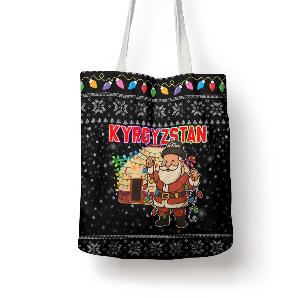 Kyrgyzstan Christmas Tote Bag with Santa Decorating Yurt Colorful Lights Snowflakes and National - Wonder Print Shop