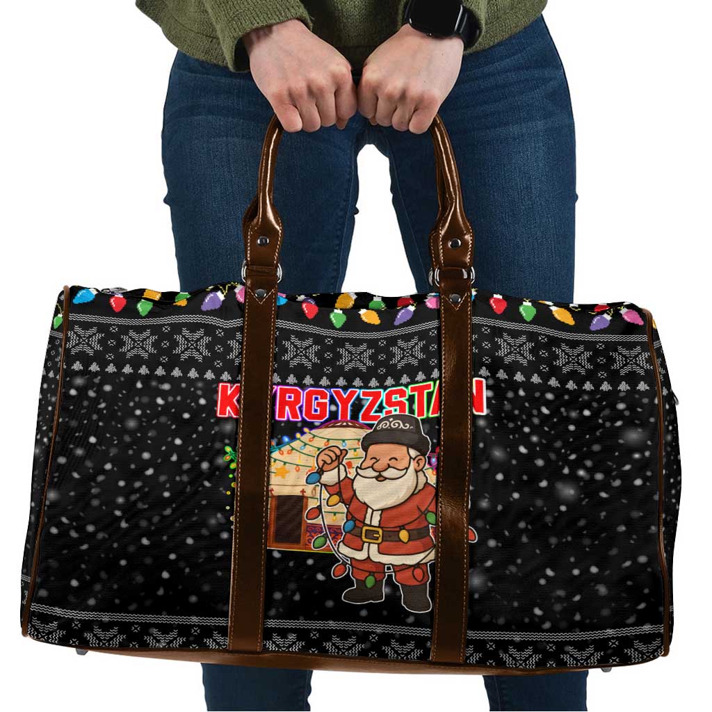Kyrgyzstan Christmas Travel Bag with Santa Decorating Yurt Colorful Lights Snowflakes and National - Wonder Print Shop