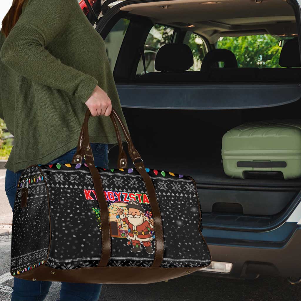 Kyrgyzstan Christmas Travel Bag with Santa Decorating Yurt Colorful Lights Snowflakes and National - Wonder Print Shop