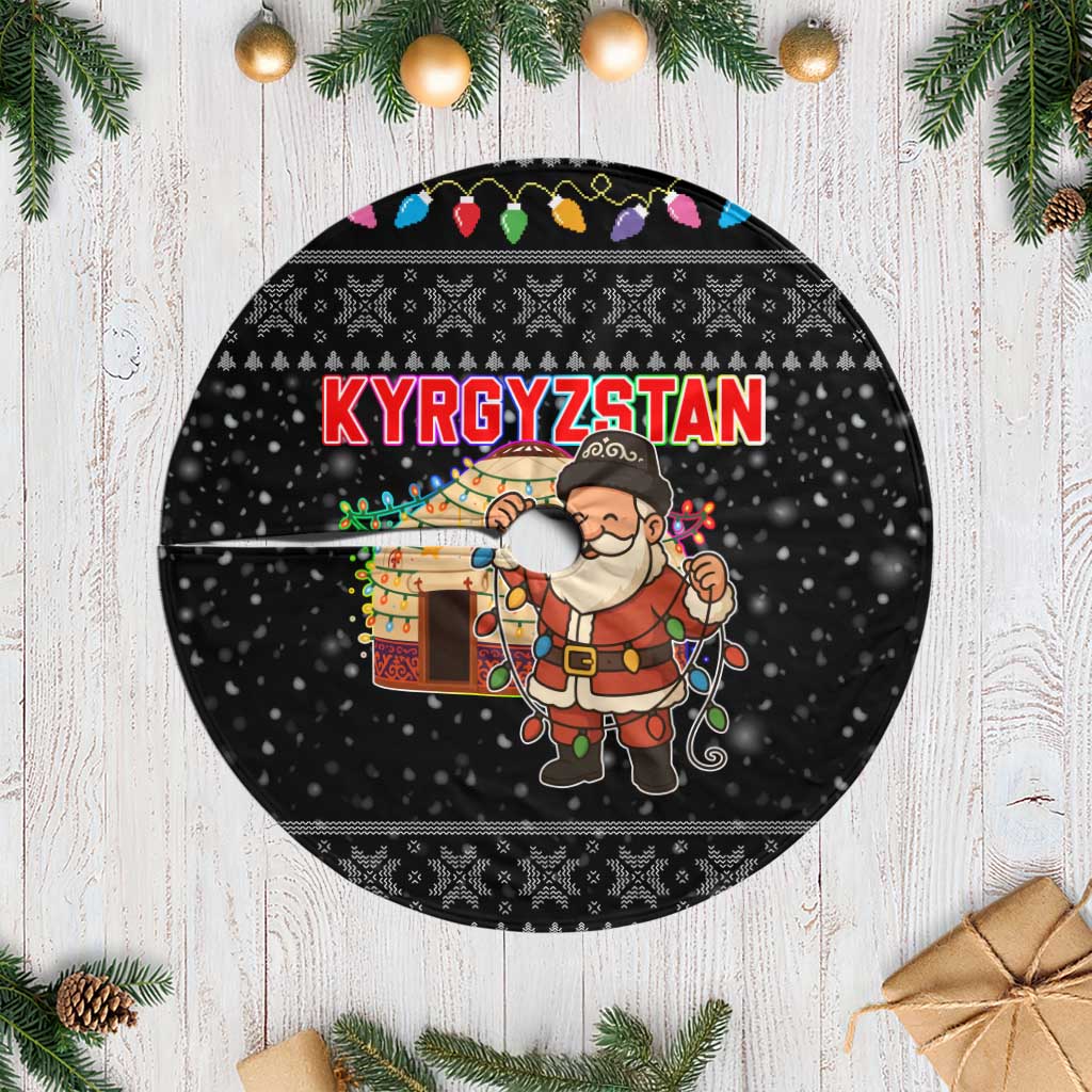 Kyrgyzstan Christmas Tree Skirt with Santa Decorating Yurt Colorful Lights Snowflakes and National - Wonder Print Shop