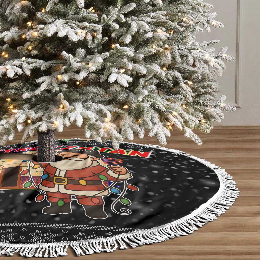 Kyrgyzstan Christmas Tree Skirt with Santa Decorating Yurt Colorful Lights Snowflakes and National - Wonder Print Shop