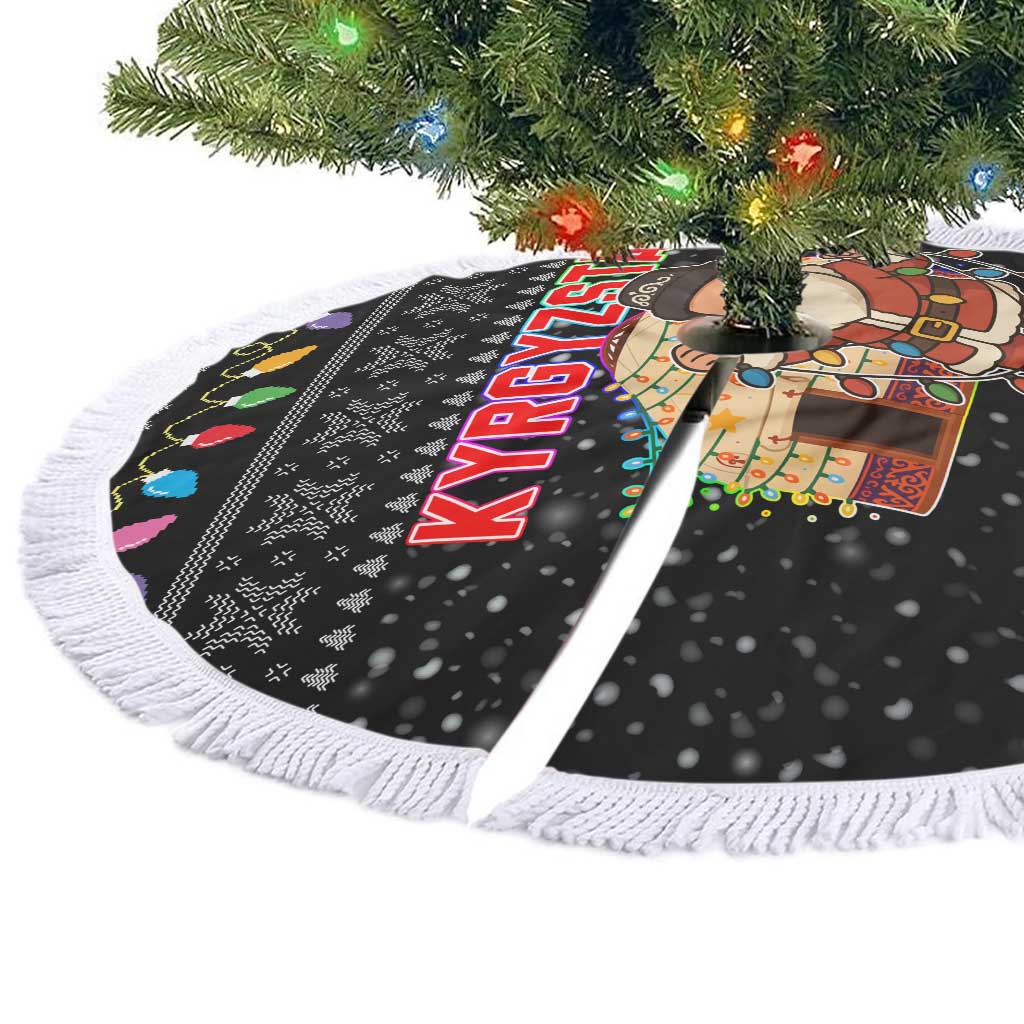 Kyrgyzstan Christmas Tree Skirt with Santa Decorating Yurt Colorful Lights Snowflakes and National - Wonder Print Shop