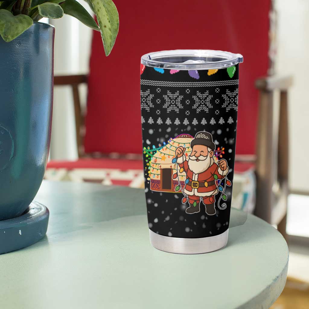 Kyrgyzstan Christmas Tumbler Cup with Santa Decorating Yurt Colorful Lights Snowflakes and National - Wonder Print Shop