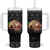 Kyrgyzstan Christmas Tumbler With Handle with Santa Decorating Yurt Colorful Lights Snowflakes and National - Wonder Print Shop
