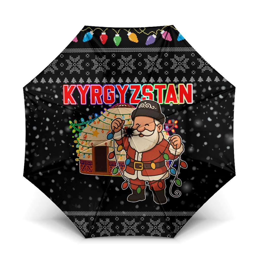 Kyrgyzstan Christmas Umbrella with Santa Decorating Yurt Colorful Lights Snowflakes and National - Wonder Print Shop