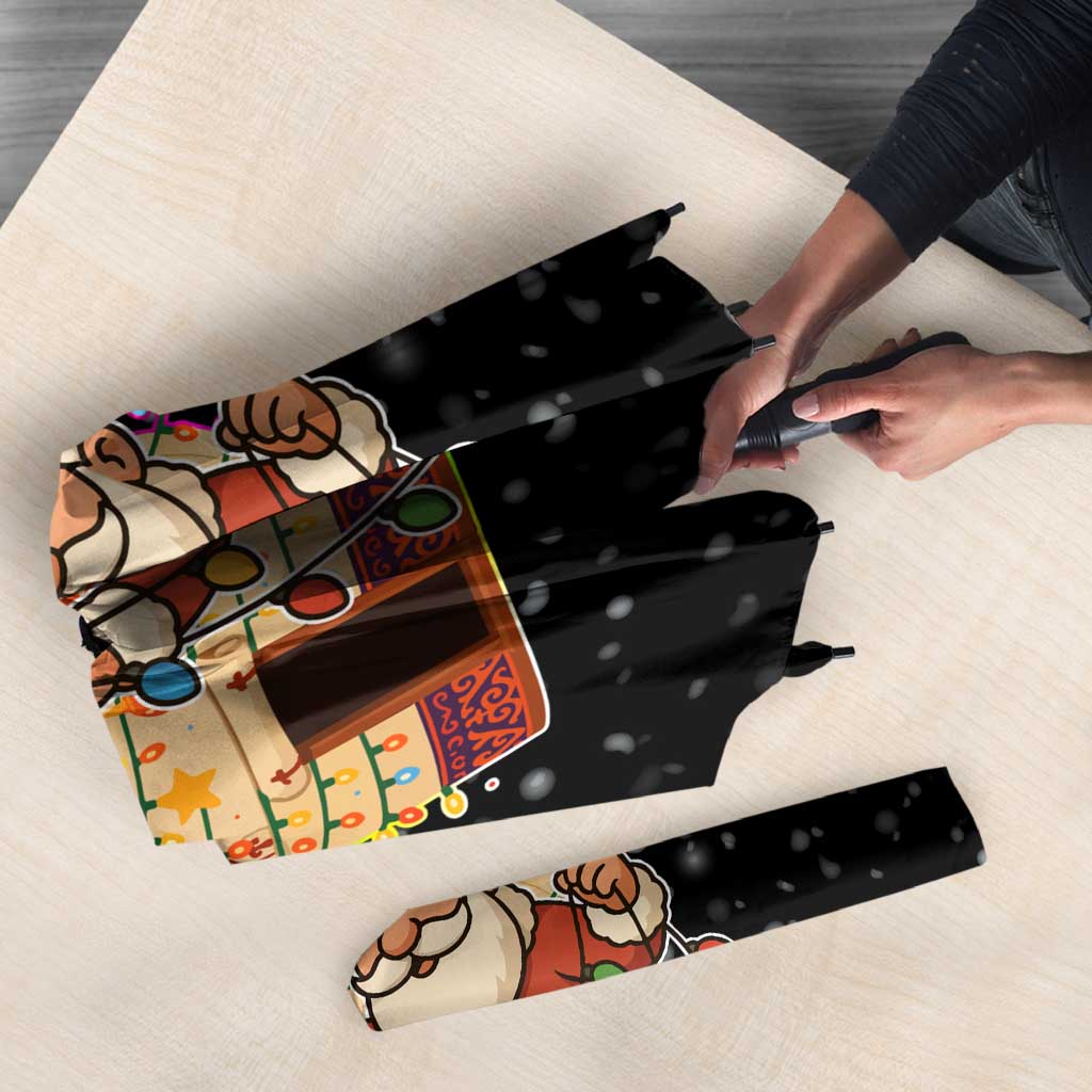 Kyrgyzstan Christmas Umbrella with Santa Decorating Yurt Colorful Lights Snowflakes and National - Wonder Print Shop