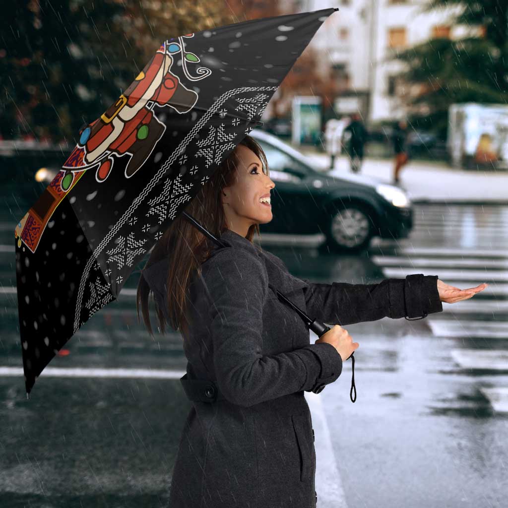 Kyrgyzstan Christmas Umbrella with Santa Decorating Yurt Colorful Lights Snowflakes and National - Wonder Print Shop