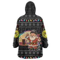Kyrgyzstan Christmas Wearable Blanket Hoodie with Santa Decorating Yurt Colorful Lights Snowflakes and National - Wonder Print Shop