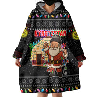 Kyrgyzstan Christmas Wearable Blanket Hoodie with Santa Decorating Yurt Colorful Lights Snowflakes and National - Wonder Print Shop