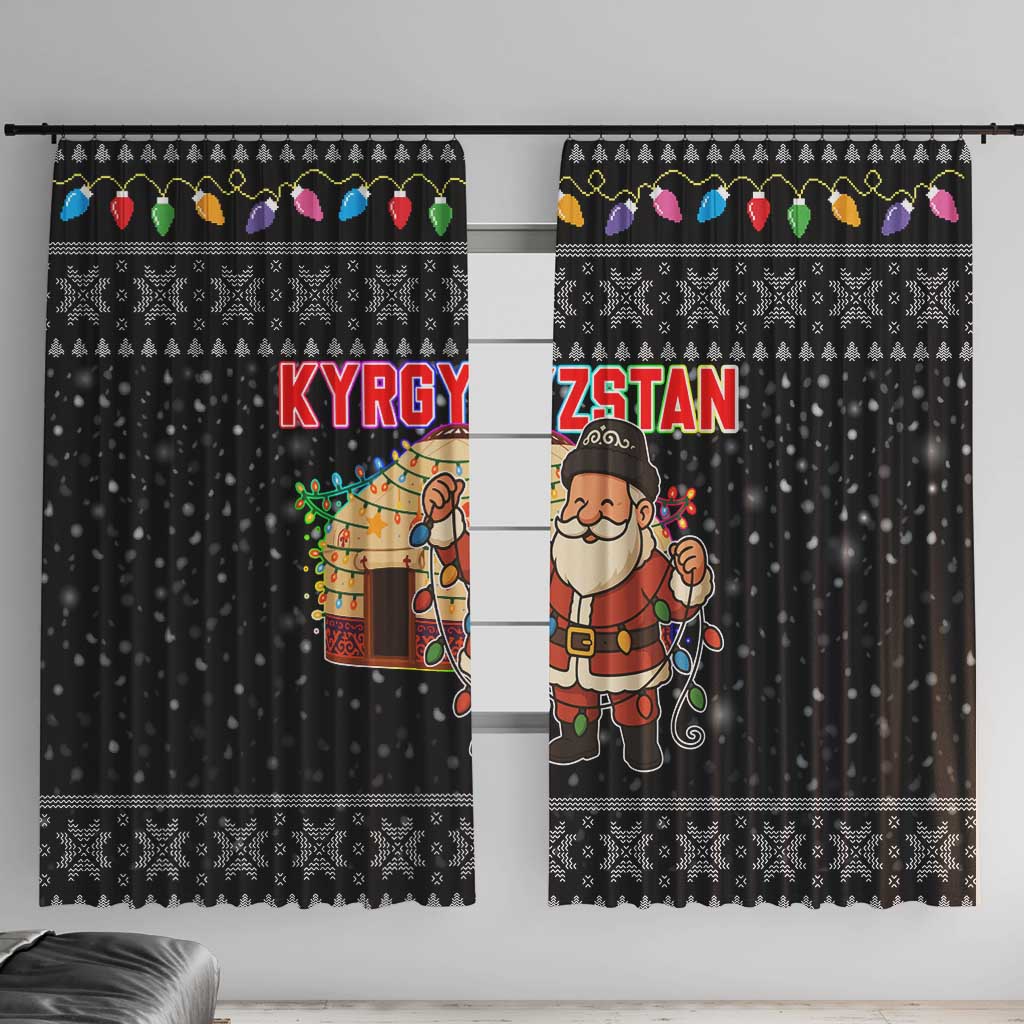 Kyrgyzstan Christmas Window Curtain with Santa Decorating Yurt Colorful Lights Snowflakes and National - Wonder Print Shop