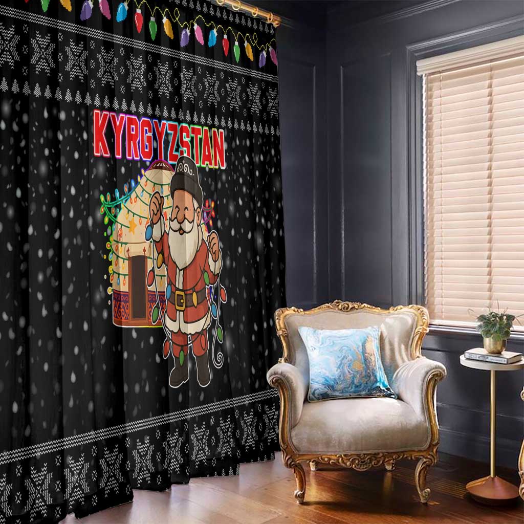 Kyrgyzstan Christmas Window Curtain with Santa Decorating Yurt Colorful Lights Snowflakes and National - Wonder Print Shop