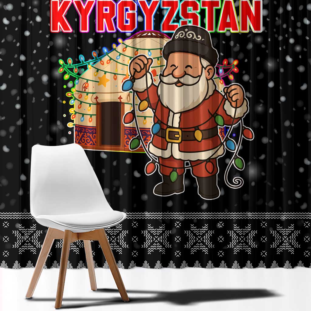 Kyrgyzstan Christmas Window Curtain with Santa Decorating Yurt Colorful Lights Snowflakes and National - Wonder Print Shop