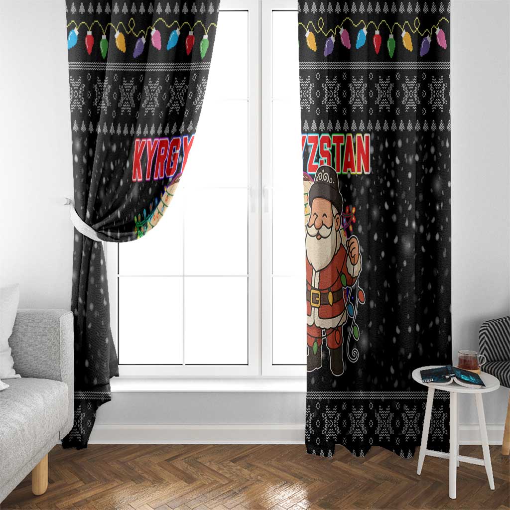 Kyrgyzstan Christmas Window Curtain with Santa Decorating Yurt Colorful Lights Snowflakes and National - Wonder Print Shop
