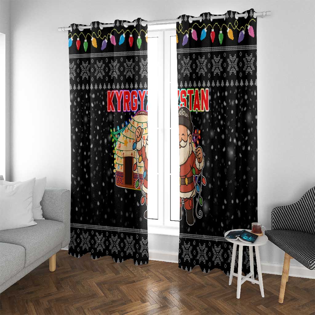 Kyrgyzstan Christmas Window Curtain with Santa Decorating Yurt Colorful Lights Snowflakes and National - Wonder Print Shop