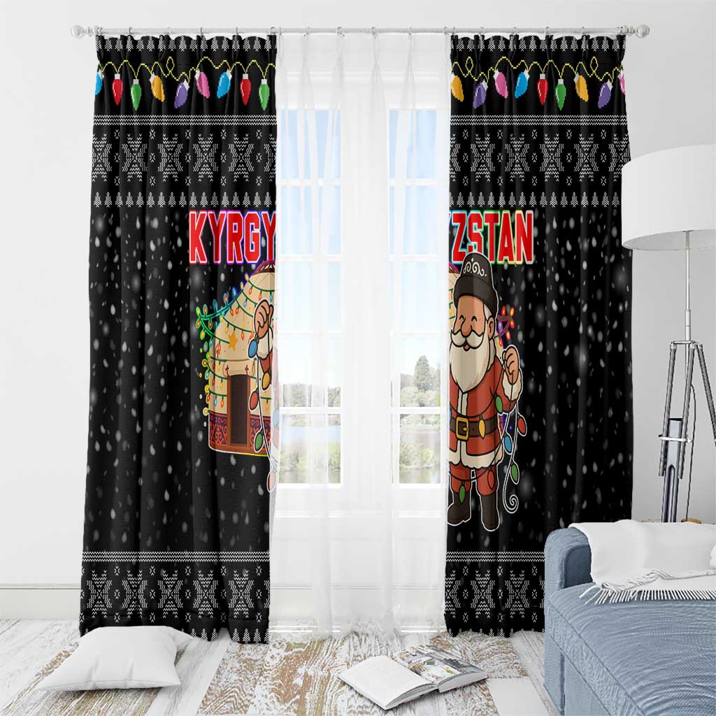Kyrgyzstan Christmas Window Curtain with Santa Decorating Yurt Colorful Lights Snowflakes and National - Wonder Print Shop