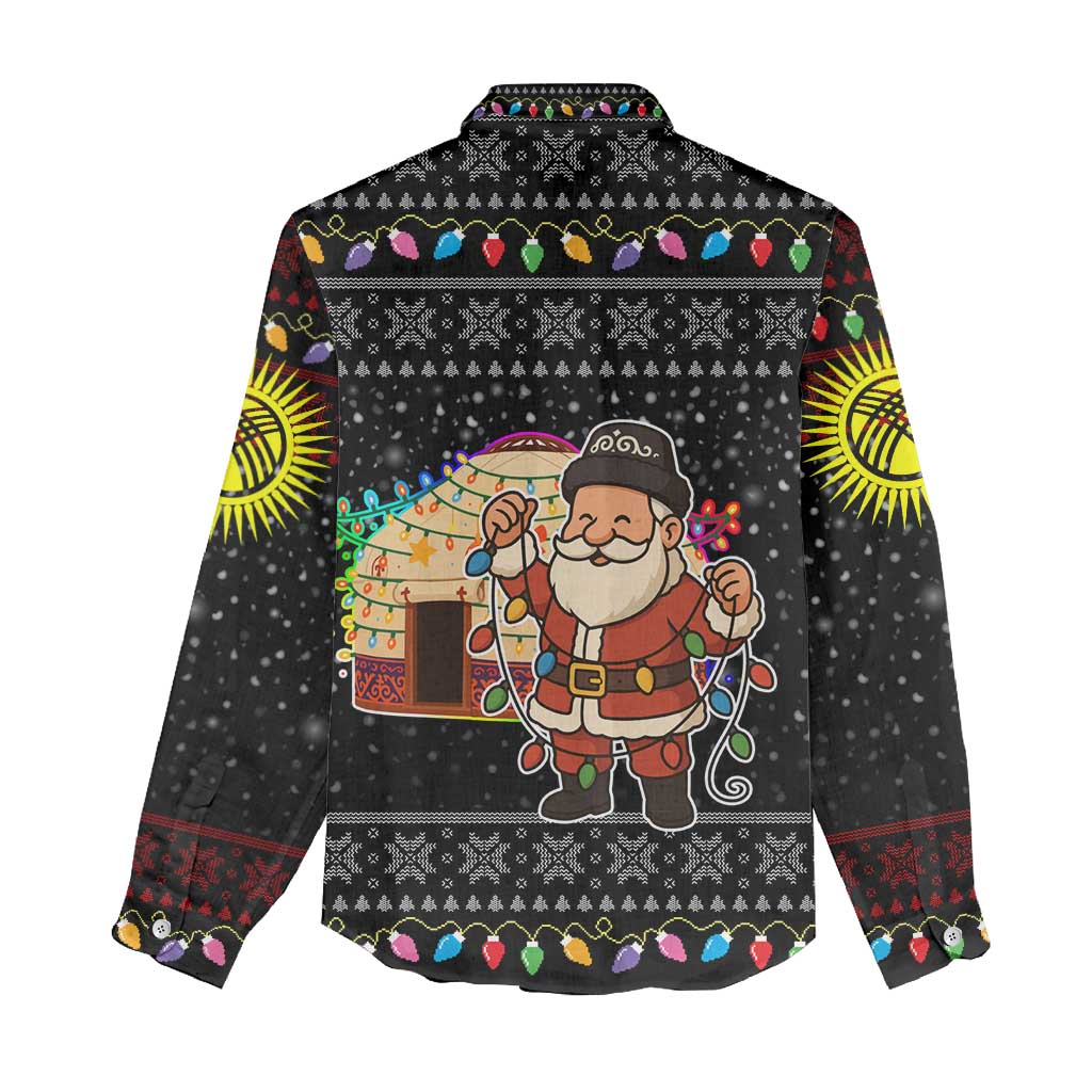 Kyrgyzstan Christmas Women Casual Shirt with Santa Decorating Yurt Colorful Lights Snowflakes and National - Wonder Print Shop