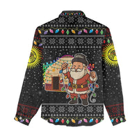 Kyrgyzstan Christmas Women Casual Shirt with Santa Decorating Yurt Colorful Lights Snowflakes and National - Wonder Print Shop