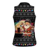 Kyrgyzstan Christmas Women Sleeveless Polo Shirt with Santa Decorating Yurt Colorful Lights Snowflakes and National - Wonder Print Shop