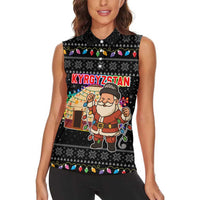 Kyrgyzstan Christmas Women Sleeveless Polo Shirt with Santa Decorating Yurt Colorful Lights Snowflakes and National - Wonder Print Shop