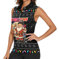 Kyrgyzstan Christmas Women Sleeveless Polo Shirt with Santa Decorating Yurt Colorful Lights Snowflakes and National - Wonder Print Shop