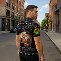 Kyrgyzstan Christmas Zipper Polo Shirt with Santa Decorating Yurt Colorful Lights Snowflakes and National - Wonder Print Shop