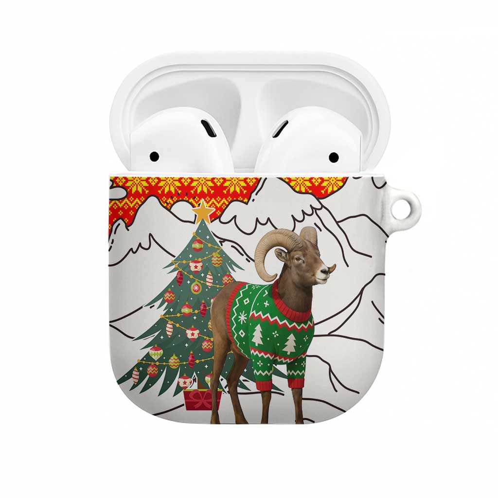 Kyrgyzstan Christmas AirPods Case with Mountain Goat in Festive Red Snowflake Pattern and Holiday Tree - Wonder Print Shop