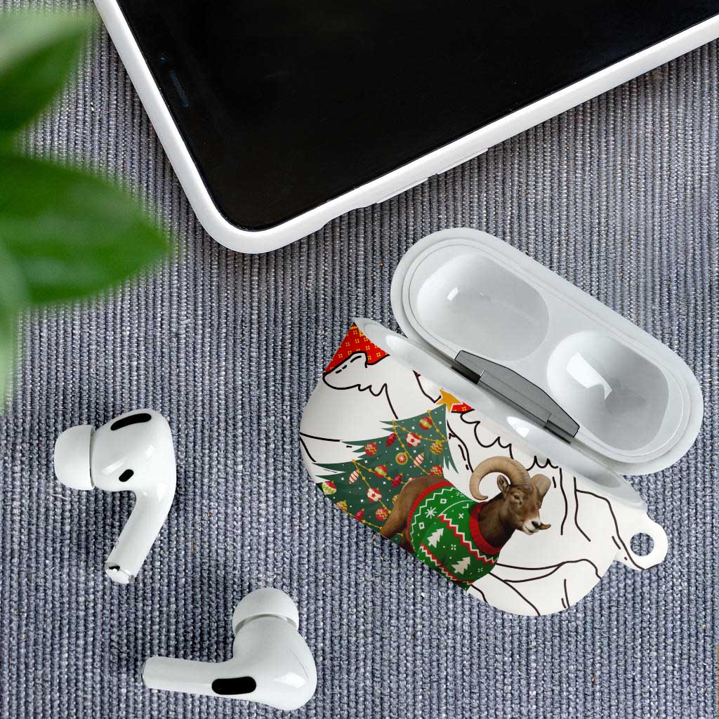 Kyrgyzstan Christmas AirPods Case with Mountain Goat in Festive Red Snowflake Pattern and Holiday Tree - Wonder Print Shop