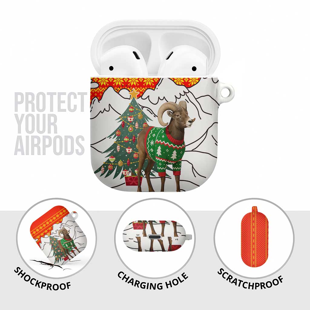 Kyrgyzstan Christmas AirPods Case with Mountain Goat in Festive Red Snowflake Pattern and Holiday Tree - Wonder Print Shop